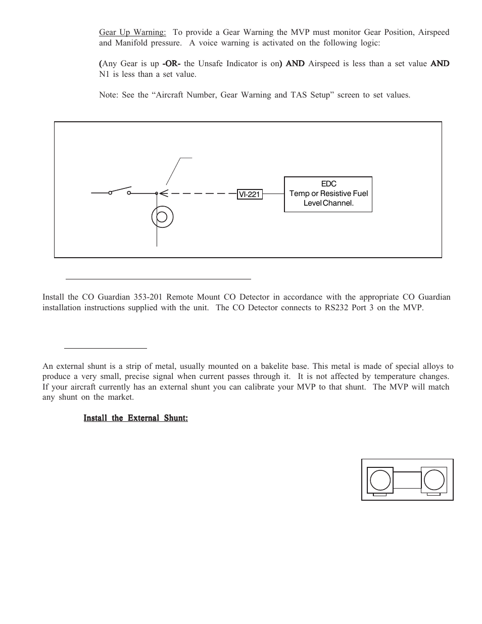 10 install the co gaurdian co detector, 11 install the shunt, Gear and unsafe interface circuit | Electronics International MVP-50T User Manual | Page 24 / 79