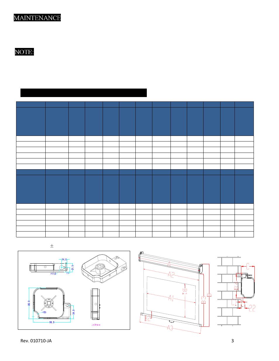 Manual srm pro series dimensions table | Elite Screens Manual SRM Pro Series User Manual | Page 4 / 5