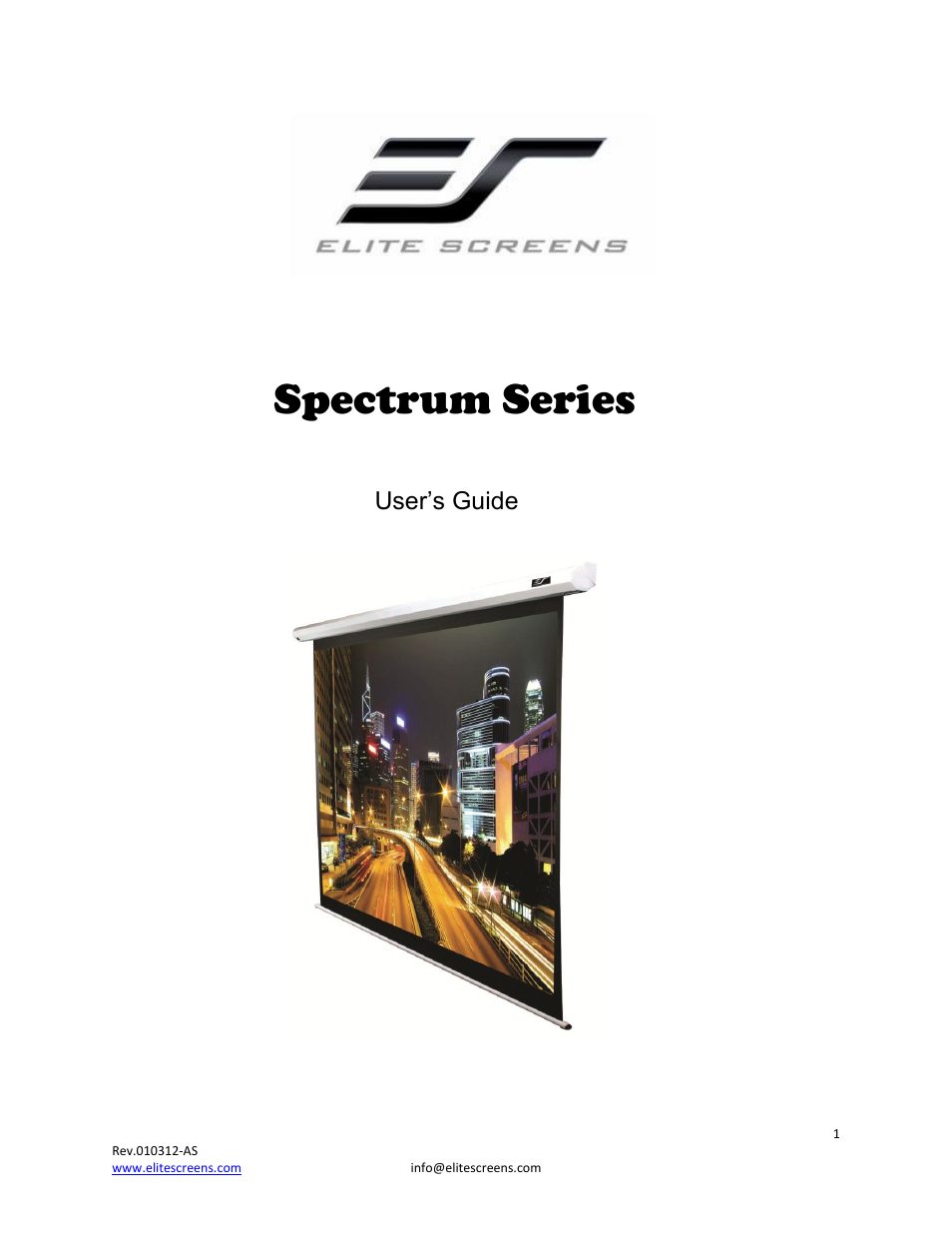 Elite Screens Spectrum Series User Manual | 9 pages