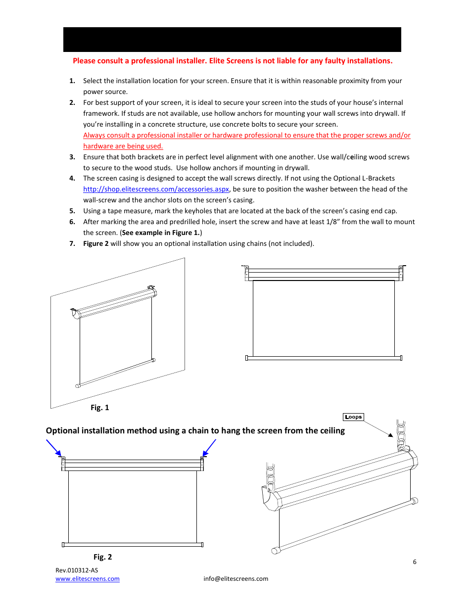 Installation instructions | Elite Screens Spectrum Series User Manual | Page 6 / 9