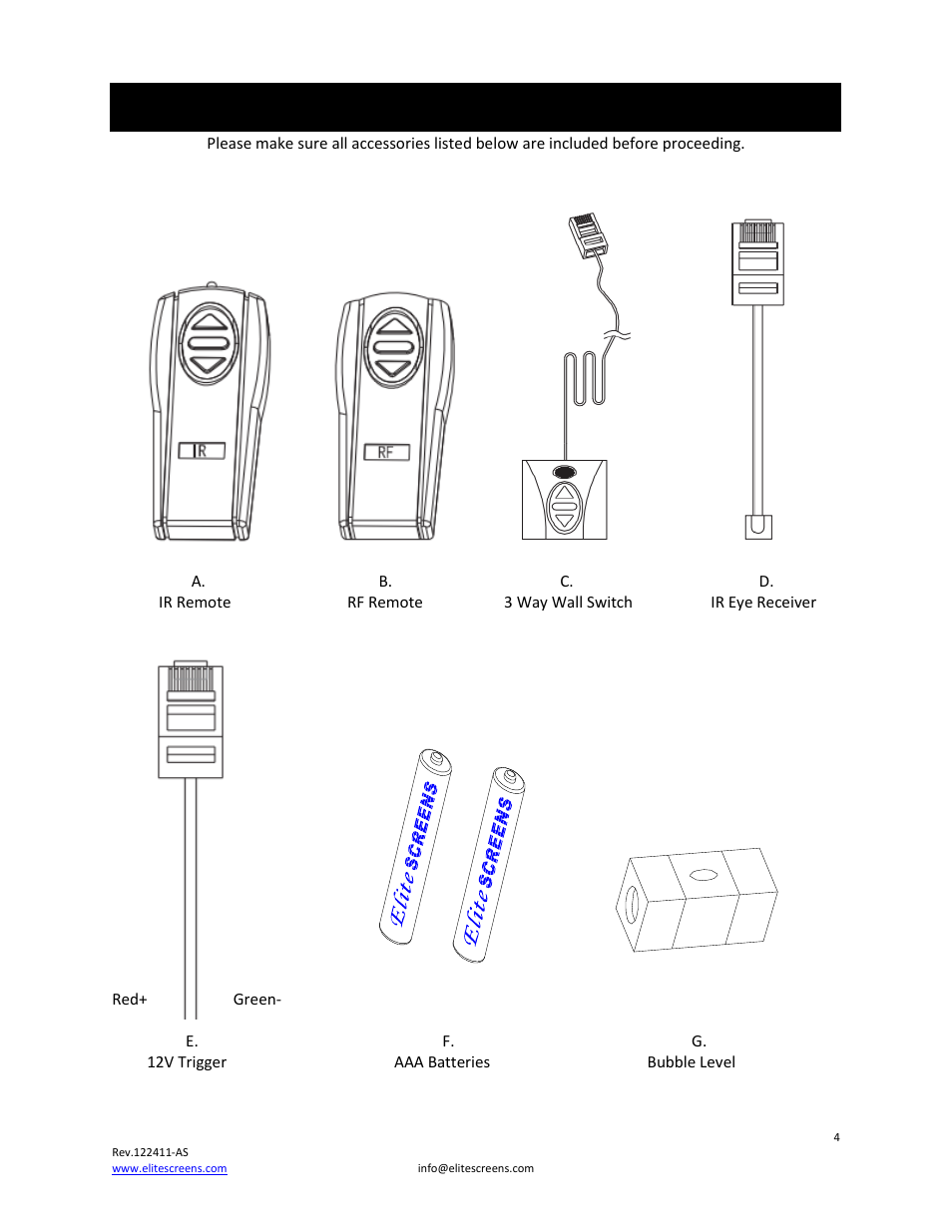 Accessories for cinetension 2 series | Elite Screens CineTension2 Series User Manual | Page 4 / 10