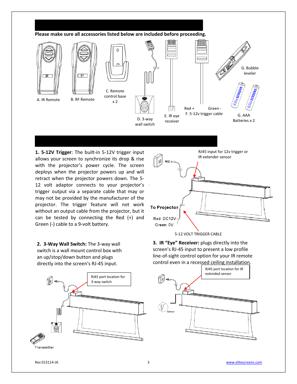 Accessories for evanesce tension b series, Control system for evanesce tension b series | Elite Screens Evanesce Tension B Series User Manual | Page 3 / 9