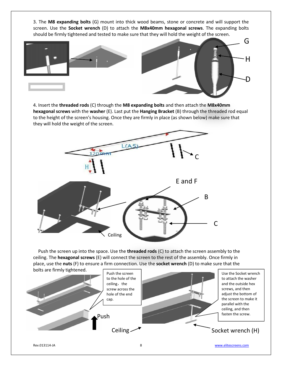 Dh g, E and f, Cb c | Elite Screens Evanesce Tension B Series User Manual | Page 8 / 9