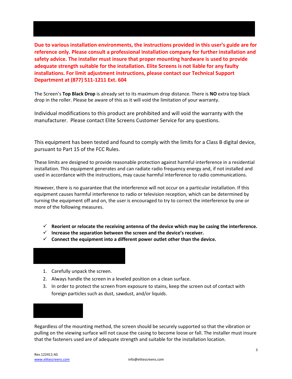 Elite Screens Evanesce Tension (U.S) User Manual | Page 3 / 12