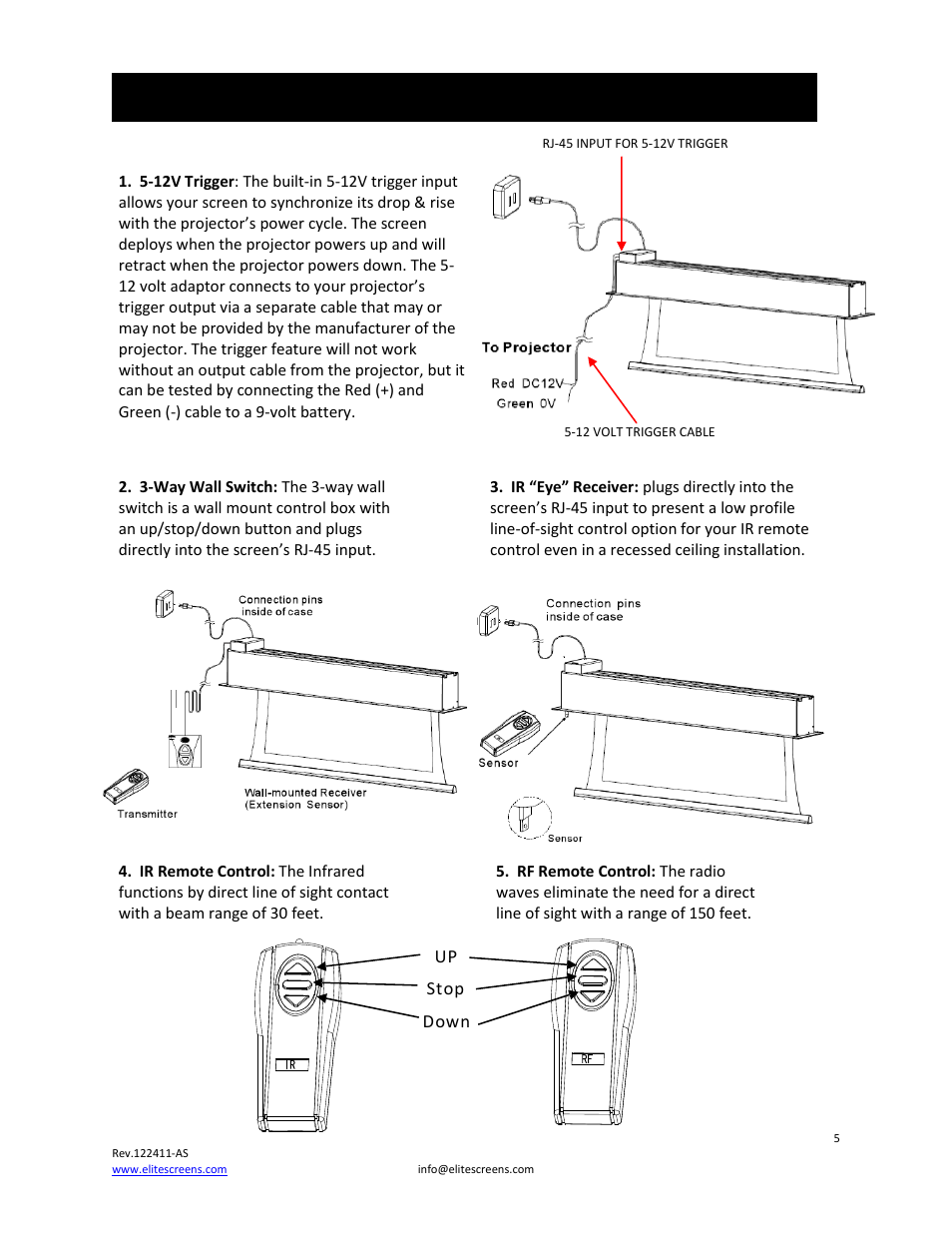 Control system for evanesce tension series | Elite Screens Evanesce Tension (U.S) User Manual | Page 5 / 12