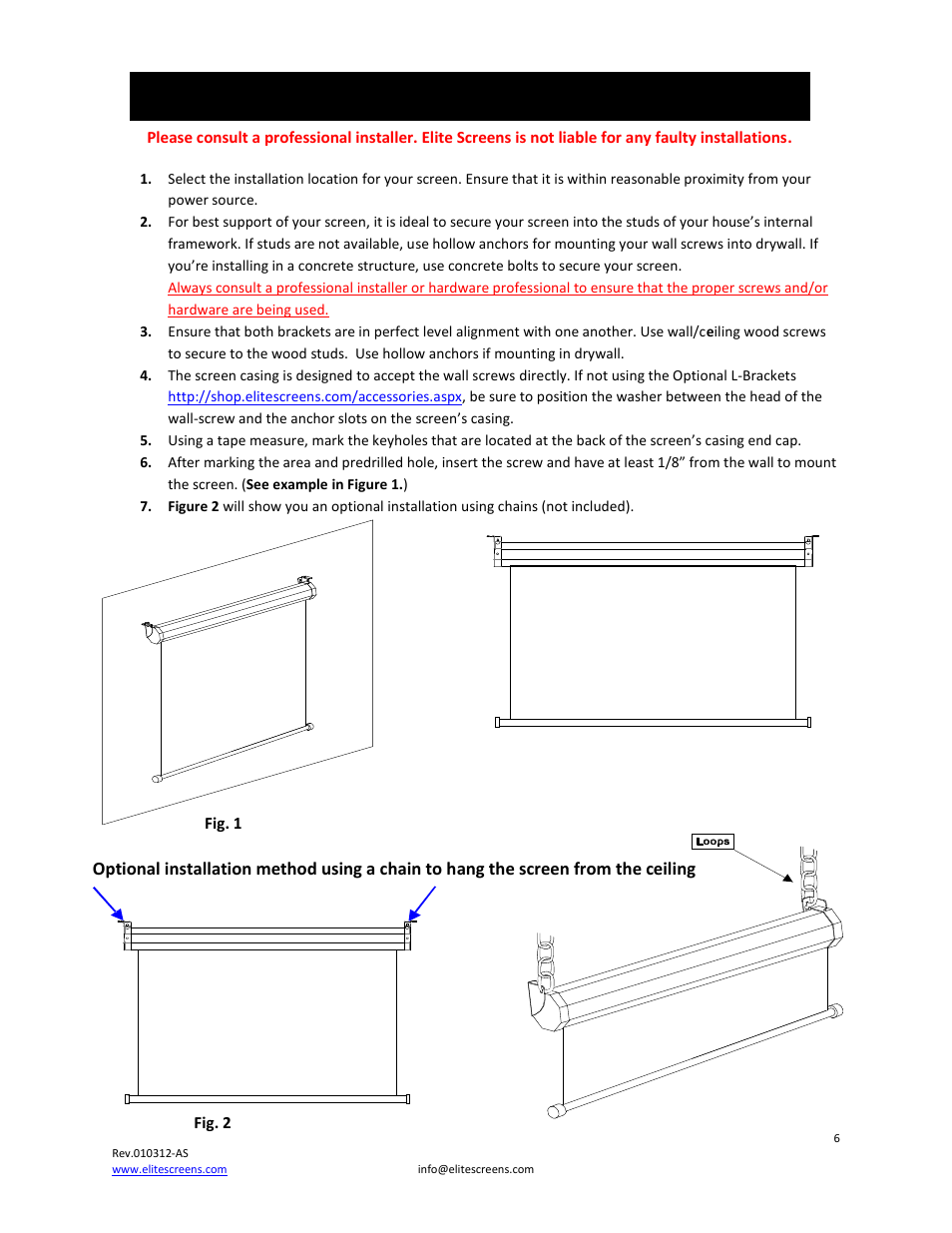 Installation instructions | Elite Screens VMAX2 Series User Manual | Page 6 / 9