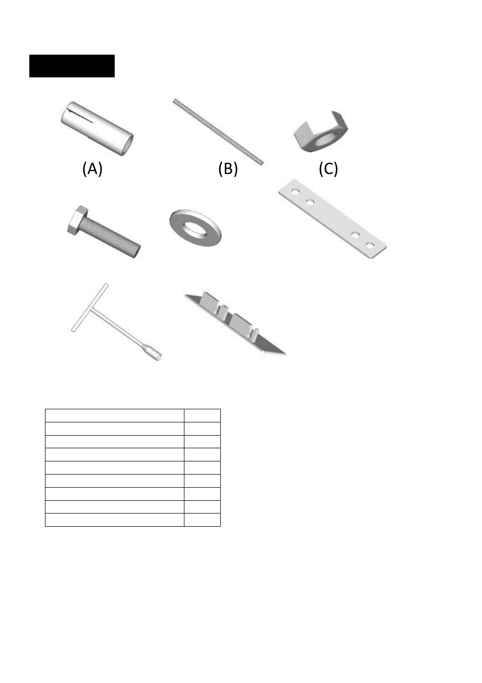 Parts list (a) (b) (c) (d) (e) (f) (g) (h) | Elite Screens Evanesce Tension (EU) User Manual | Page 5 / 10