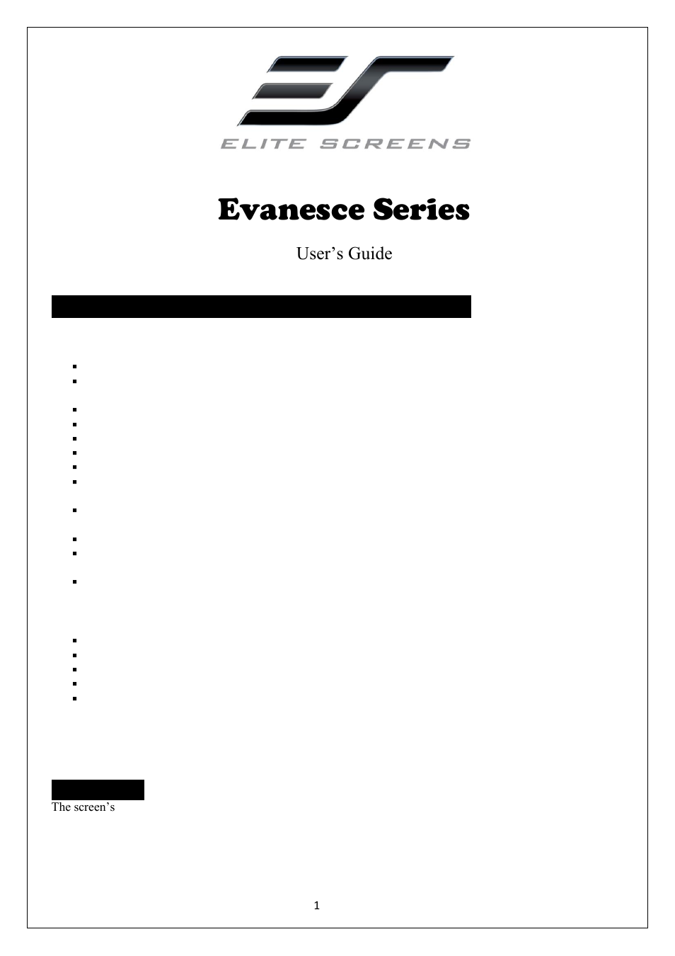 Elite Screens Evanesce Series User Manual | 7 pages