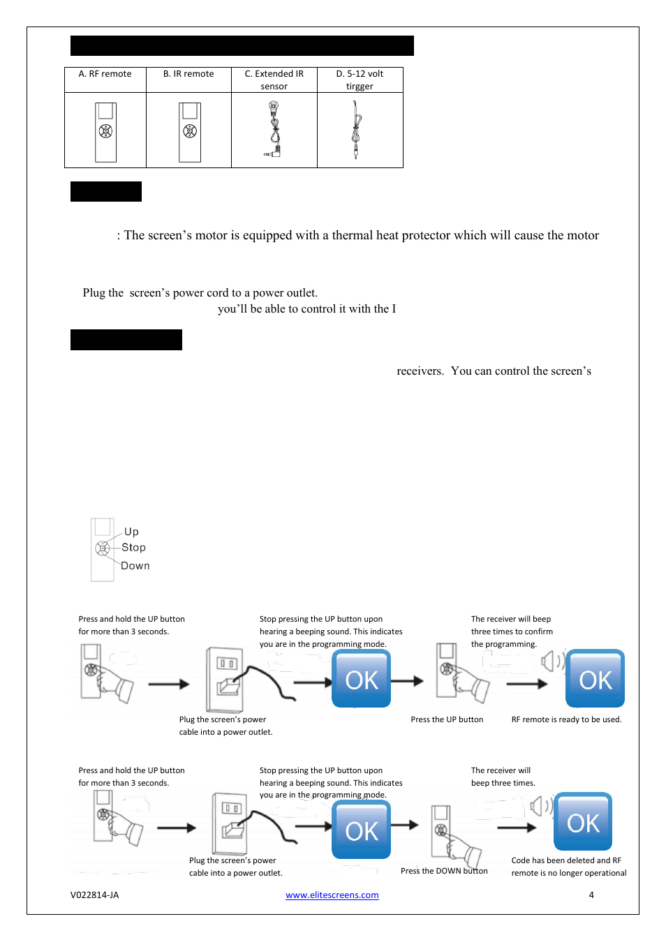 Standard accesories for starling tension series, Operation, Control system | Elite Screens Starling Tension Series User Manual | Page 4 / 5