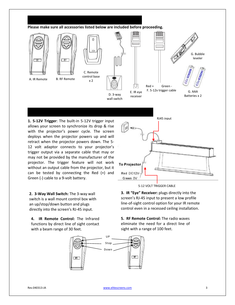 Accessories for evanesce plus series, Control system for evanesce plus series | Elite Screens Evanesce Plus Series User Manual | Page 3 / 6