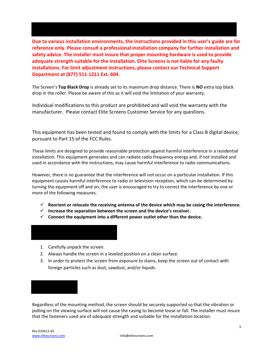 Elite Screens Home2 Series User Manual | Page 3 / 9