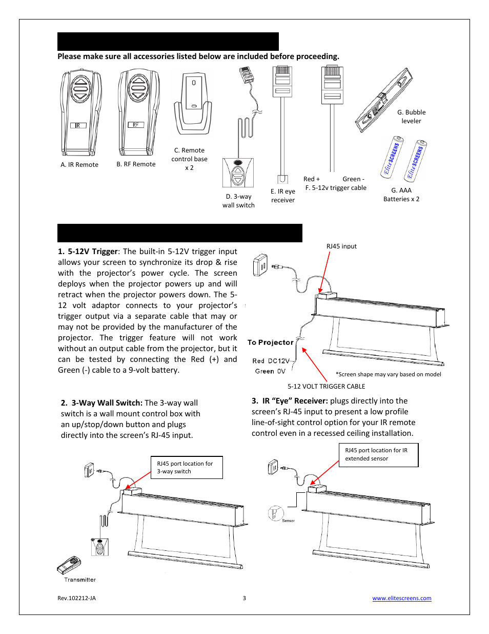 Accessories for evanesce b series, Control system for evanesce b series | Elite Screens Evanesce B Series User Manual | Page 3 / 9