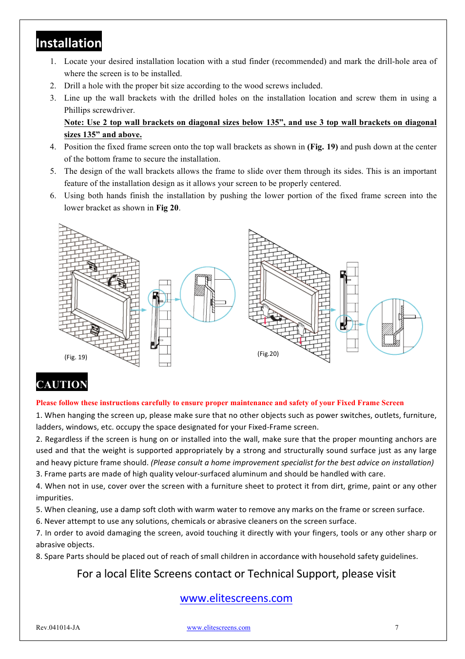 Installation, Caution | Elite Screens ezFrame Series User Manual | Page 7 / 7