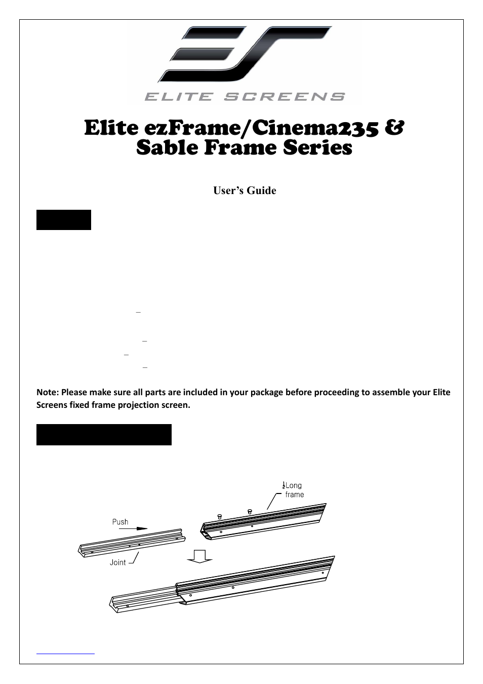 Elite Screens ezFrame Plus Series User Manual | 8 pages