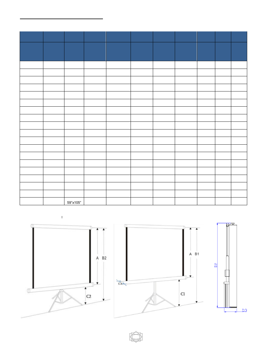 Tripod series dimension table | Elite Screens Pro Series User Manual | Page 5 / 6