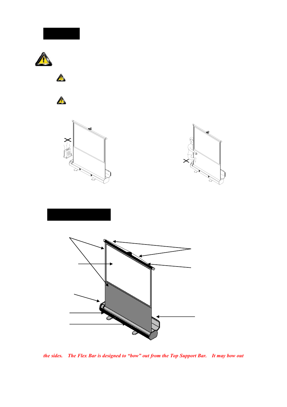 Parts identification, Precautions | Elite Screens ezCinema Plus Series User Manual | Page 2 / 7