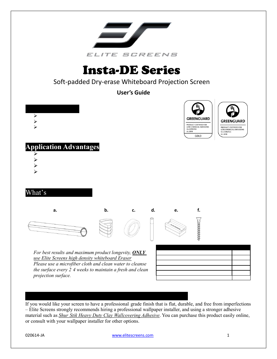 Elite Screens Insta-DE User Manual | 4 pages