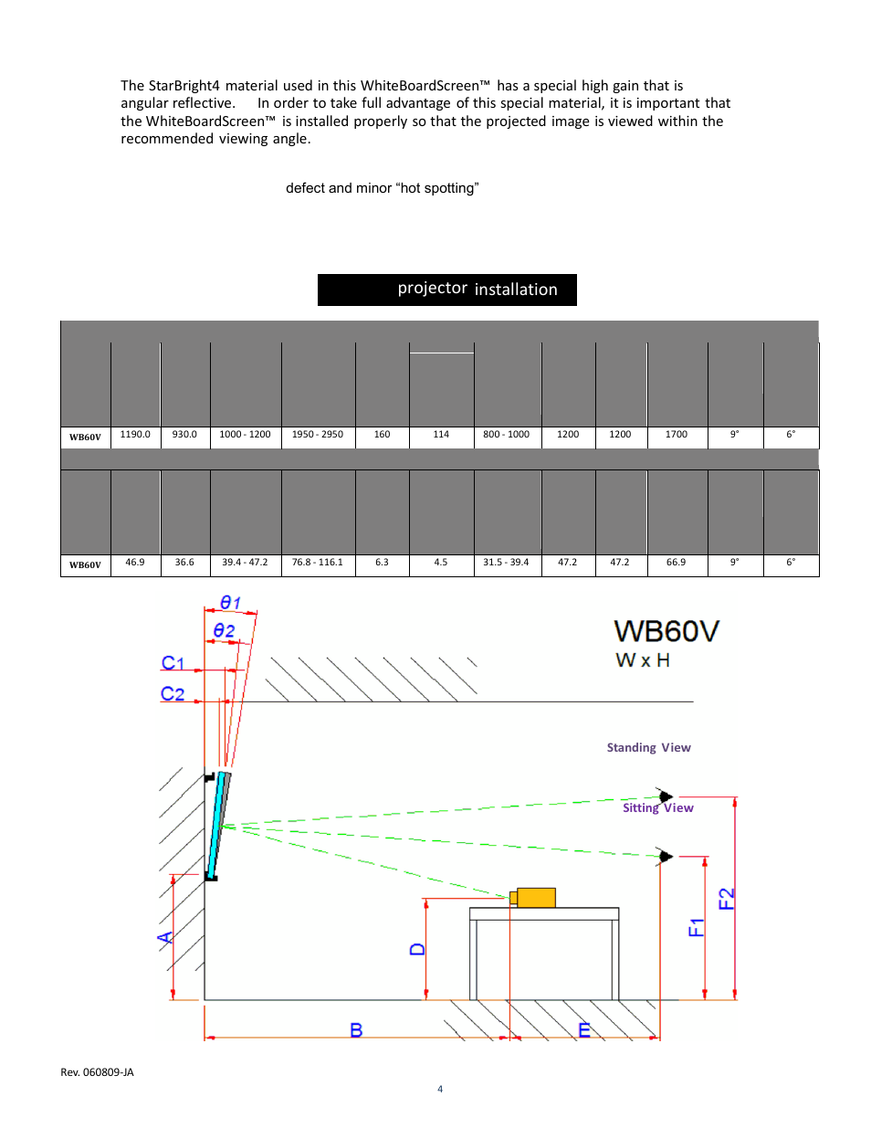 Projector installation | Elite Screens WhiteBoardScreen User Manual | Page 5 / 11