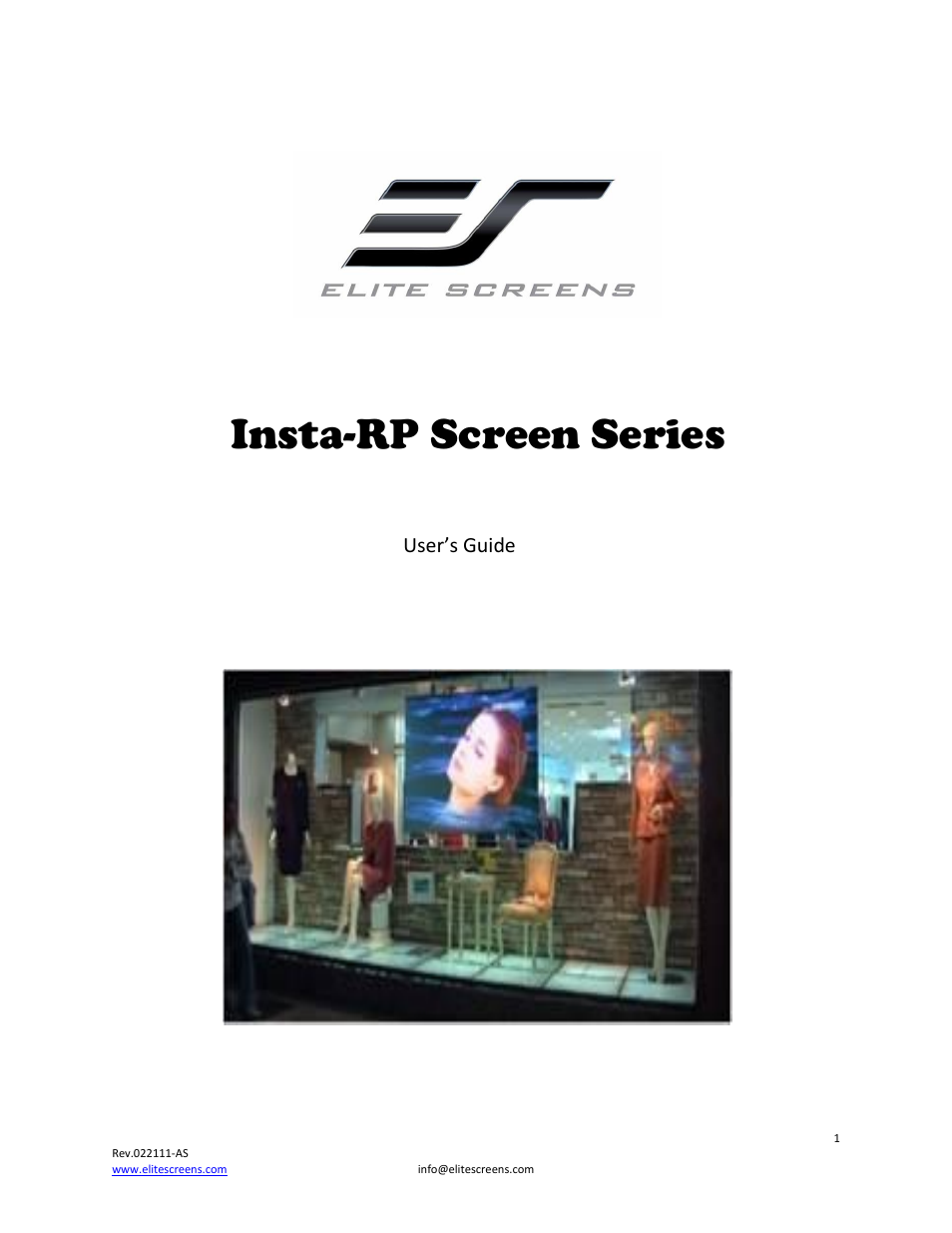 Elite Screens Insta-RP2 Series User Manual | 6 pages