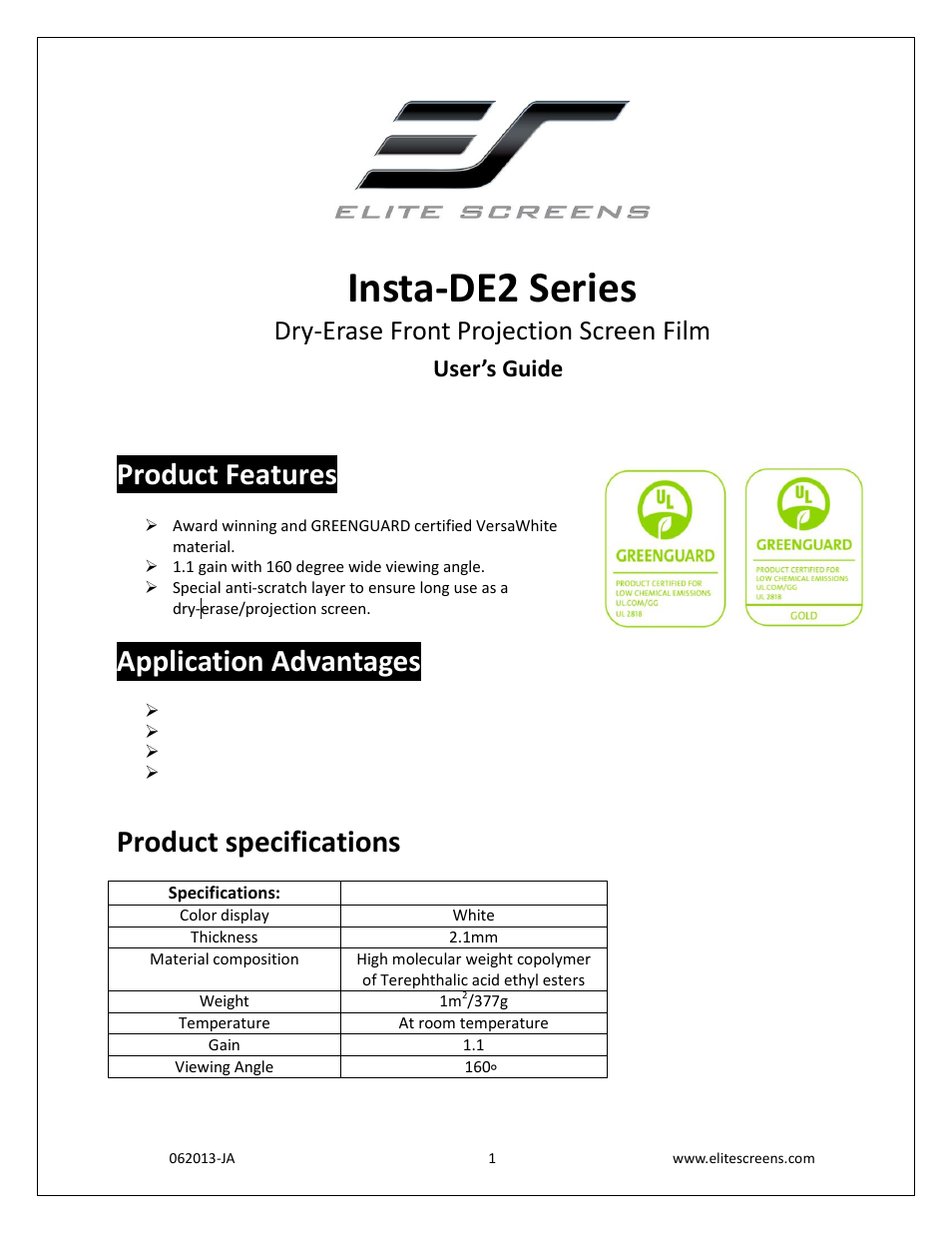 Elite Screens Insta-DE2 User Manual | 5 pages