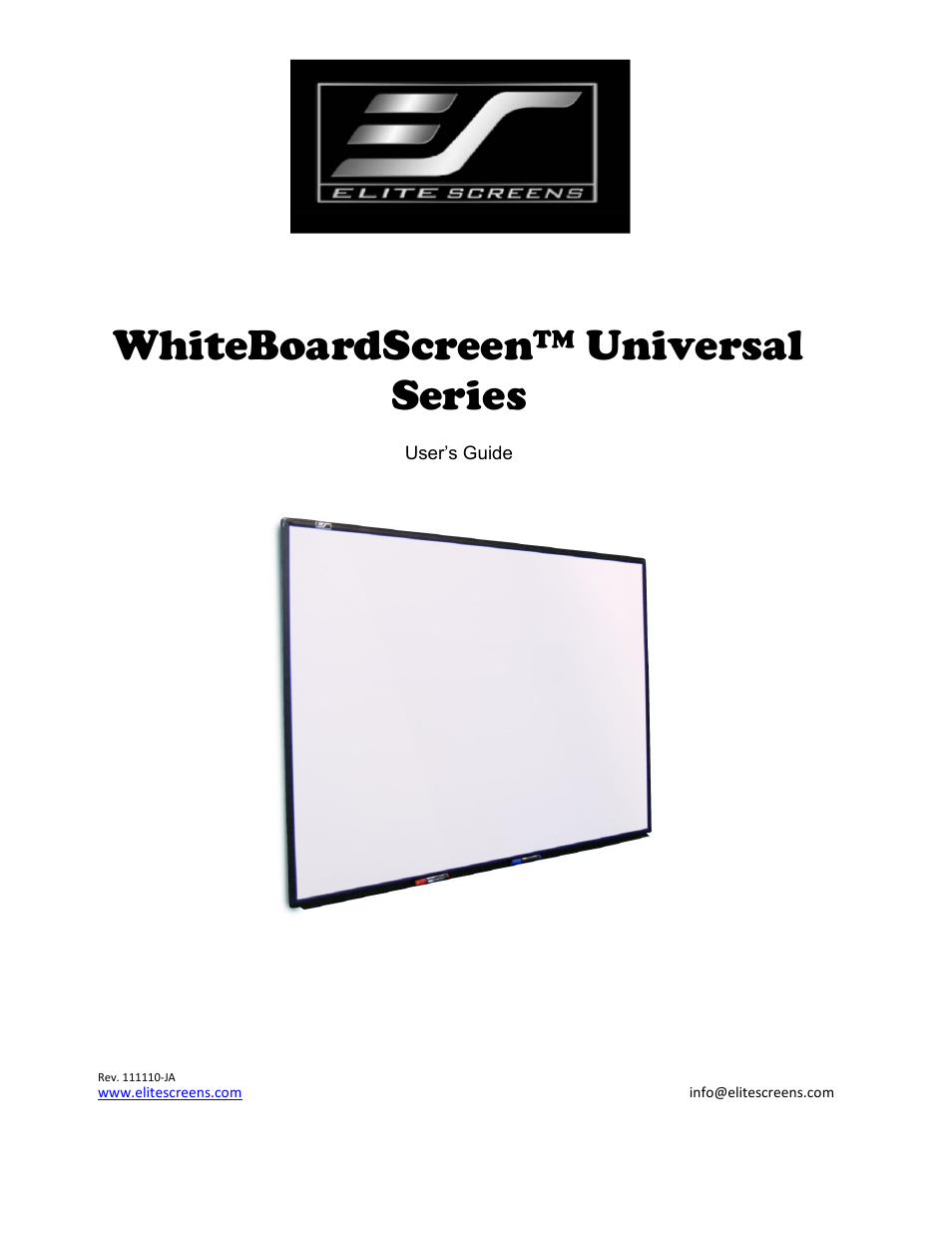 Elite Screens WhiteBoardScreen Universal User Manual | 5 pages