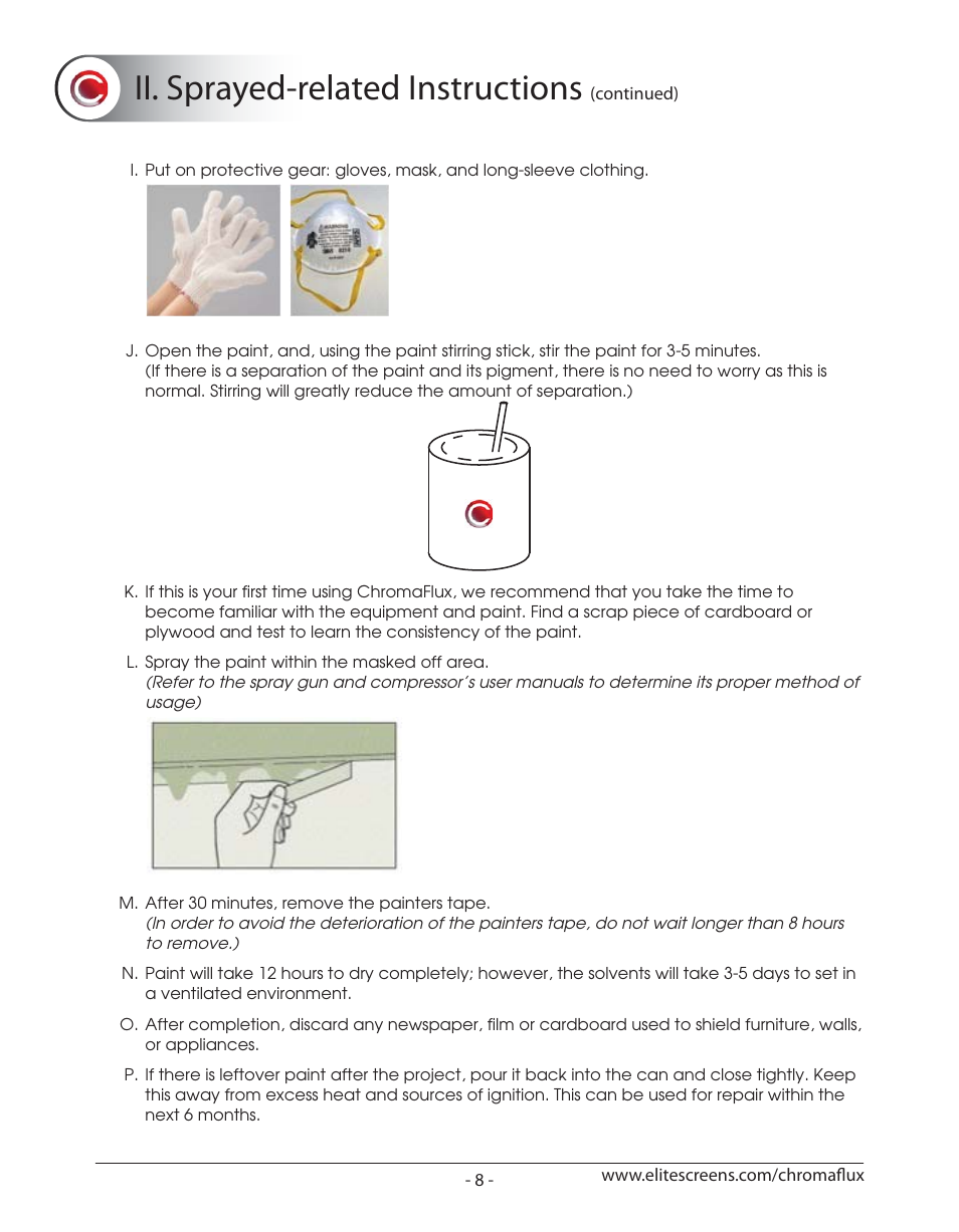 Chromaflux_p08, Ii. sprayed-related instructions | Elite Screens ChromaFlux (Standard) User Manual | Page 10 / 17