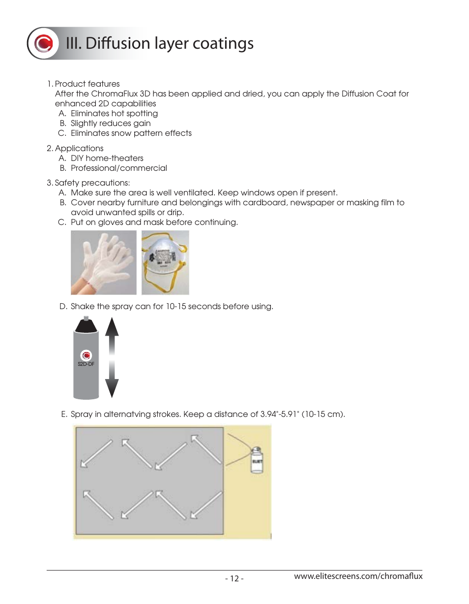 Chromaflux_p12, Iii. diffusion layer coatings | Elite Screens ChromaFlux (Standard) User Manual | Page 14 / 17