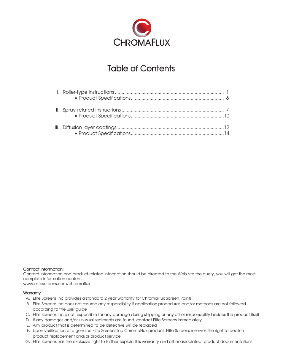 Elite Screens ChromaFlux (Standard) User Manual | Page 2 / 17