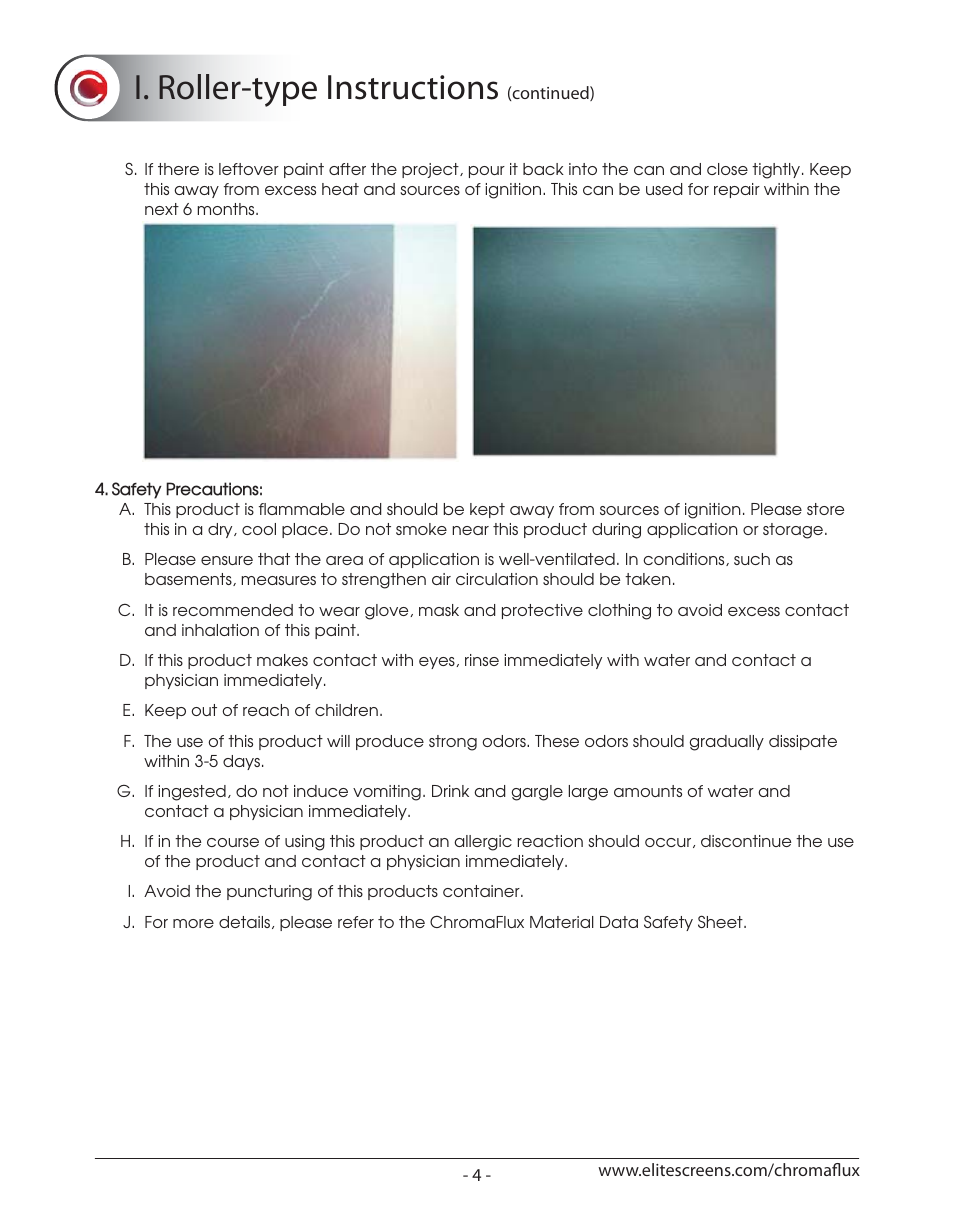 Chromaflux_p04, I. roller-type instructions | Elite Screens ChromaFlux (Standard) User Manual | Page 6 / 17