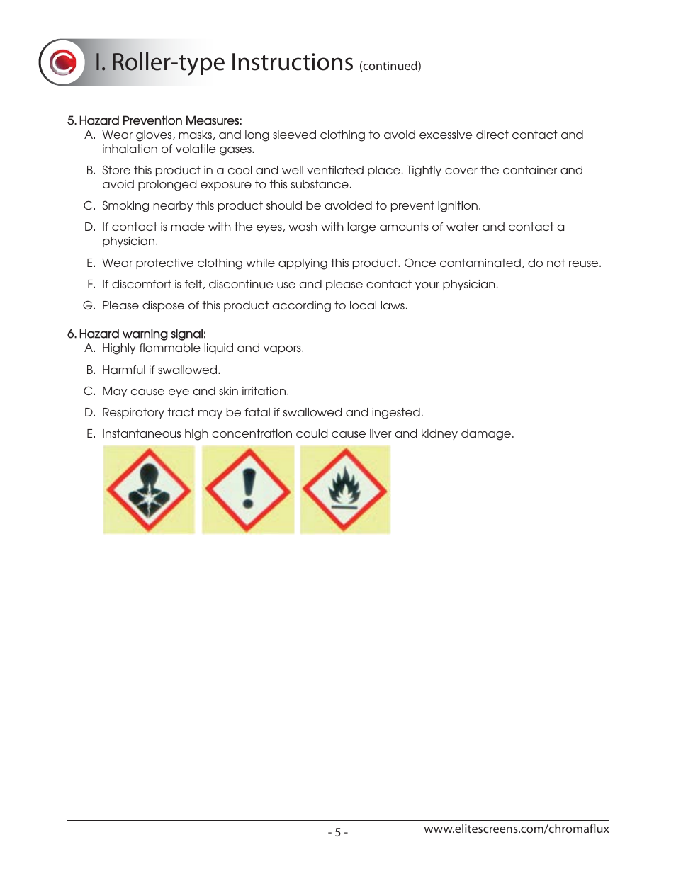 Chromaflux_p05, I. roller-type instructions | Elite Screens ChromaFlux (Standard) User Manual | Page 7 / 17