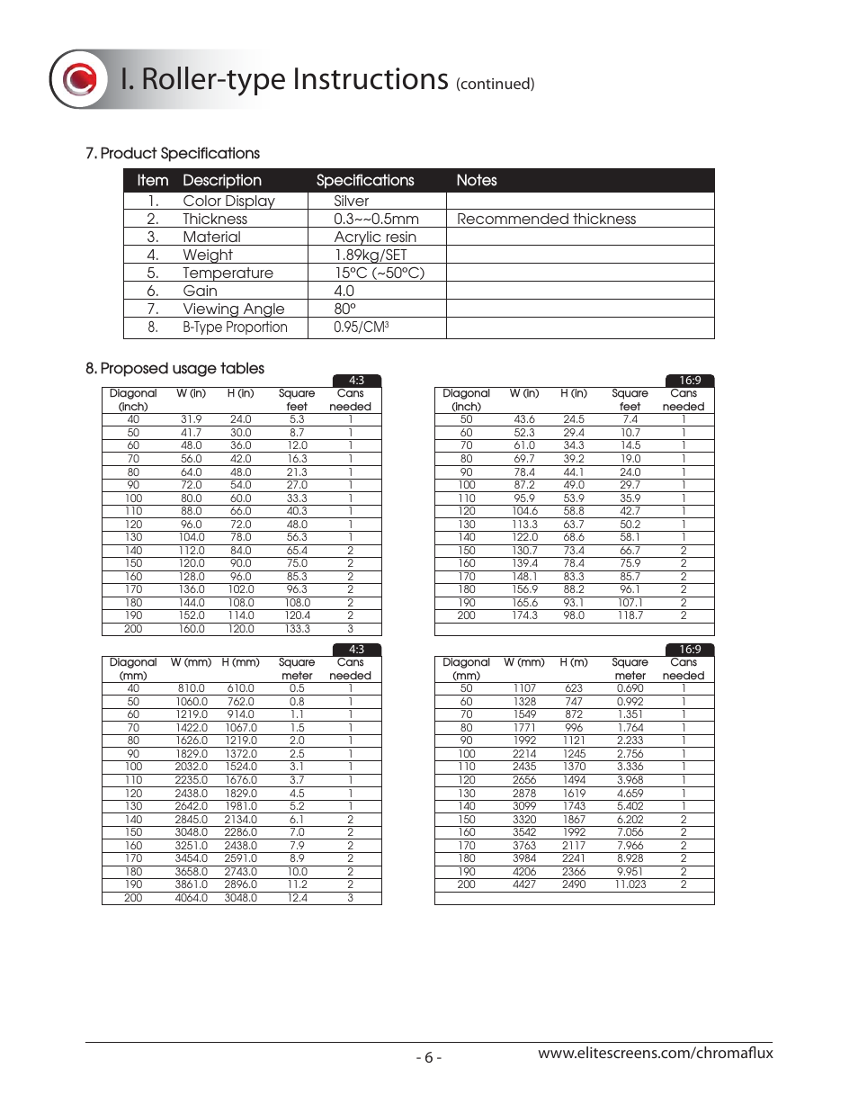 Chromaflux_p06, I. roller-type instructions, Continued) | Elite Screens ChromaFlux (Standard) User Manual | Page 8 / 17