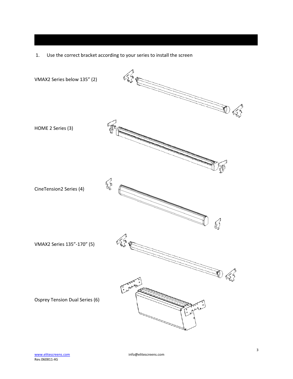 Inst, Tallation, N instru | Uctions | Elite Screens ZCU5 User Manual | Page 3 / 10