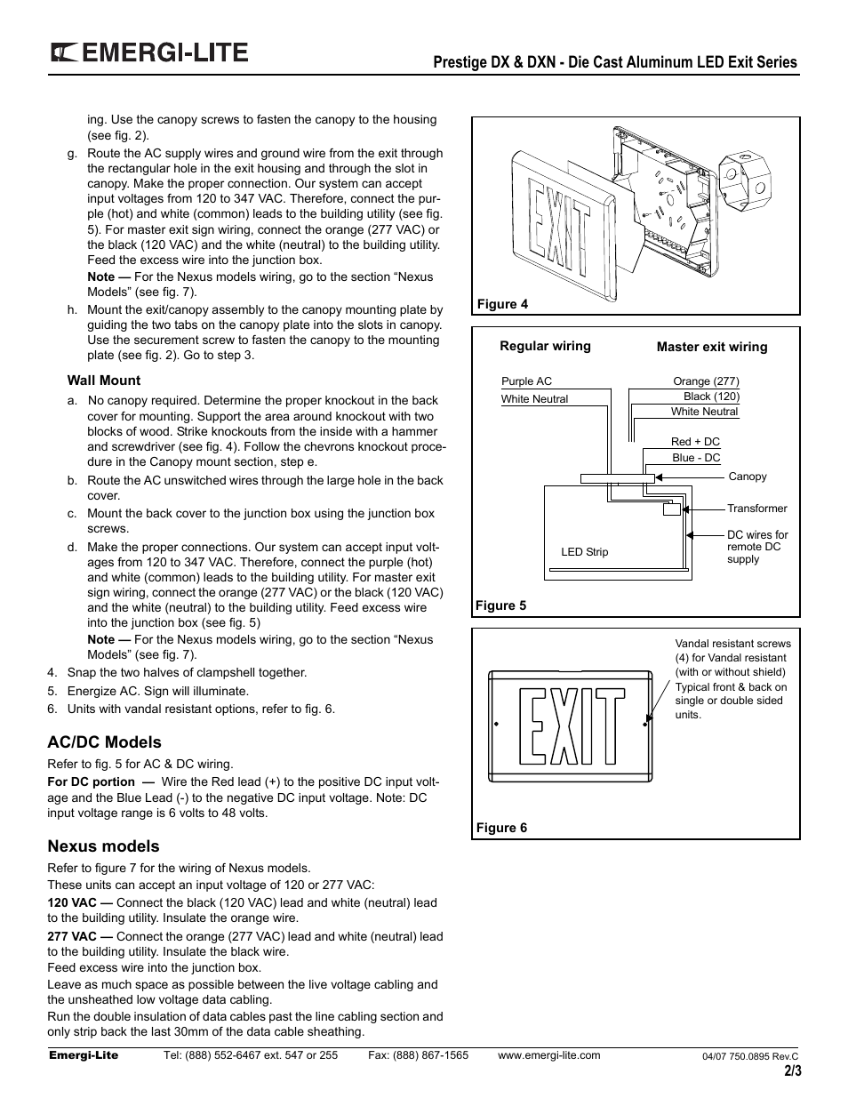 Ac/dc models, Nexus models | Emergi-Lite Prestige DX Series User Manual | Page 2 / 4