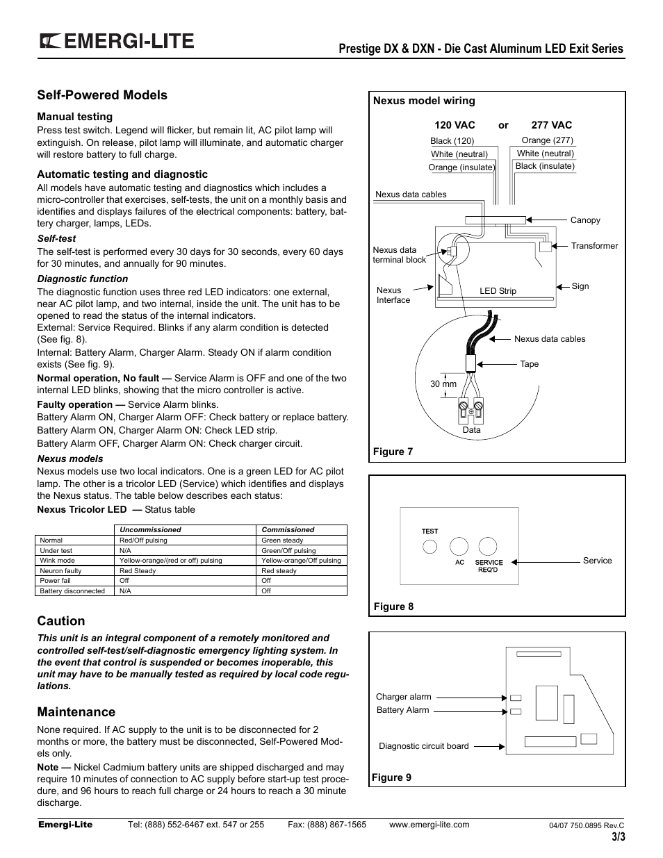 Self-powered models, Caution, Maintenance | Emergi-Lite Prestige DX Series User Manual | Page 3 / 4