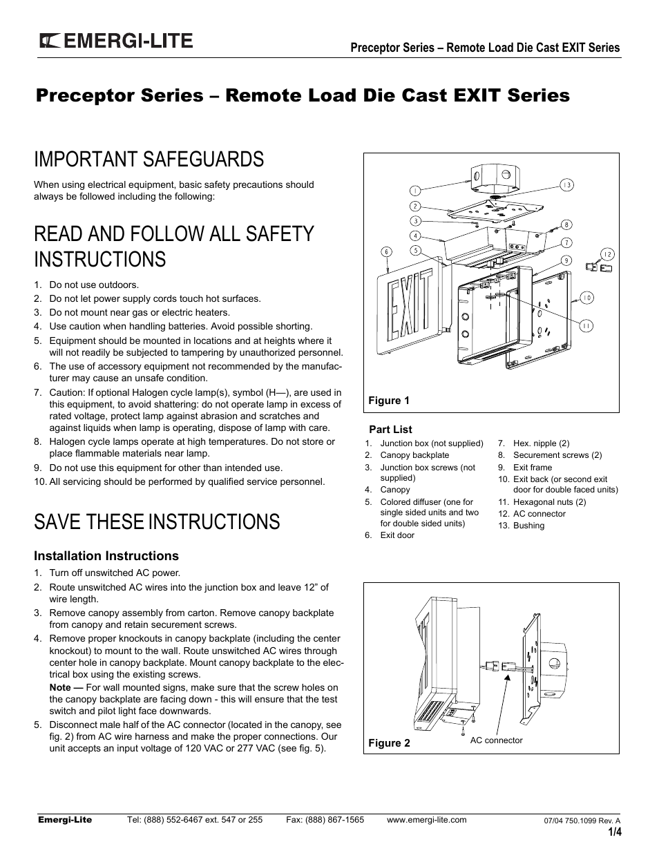 Emergi-Lite Preceptor Remote Capacity Series User Manual | 4 pages