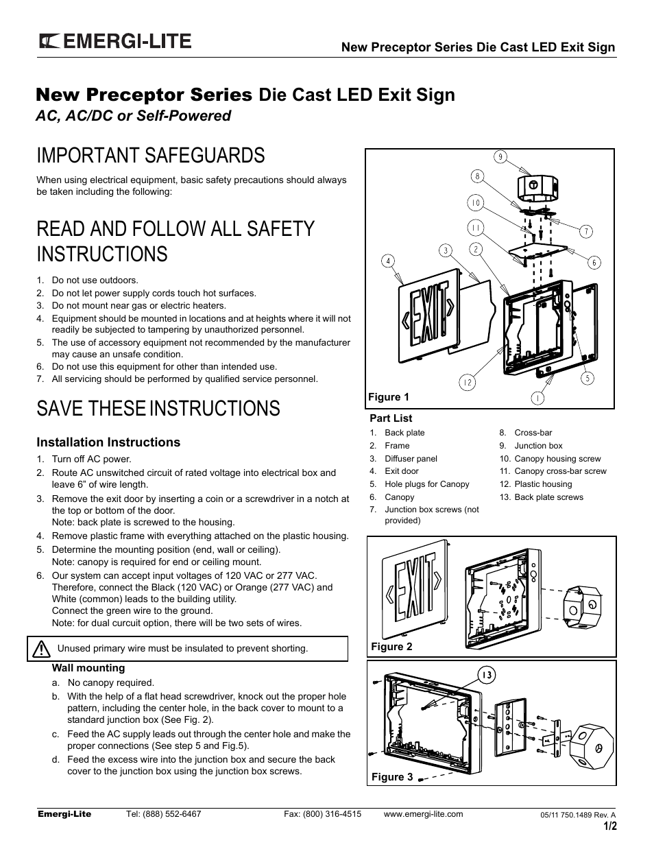 Emergi-Lite Preceptor Series User Manual | 2 pages