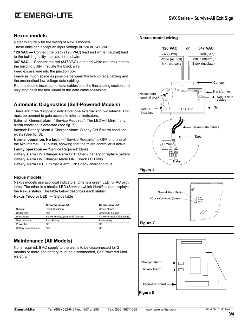 Svx series – survive-all exit sign, Nexus models, Automatic diagnostics (self-powered models) | Maintenance (all models) | Emergi-Lite Survive-All SVX Series User Manual | Page 3 / 4