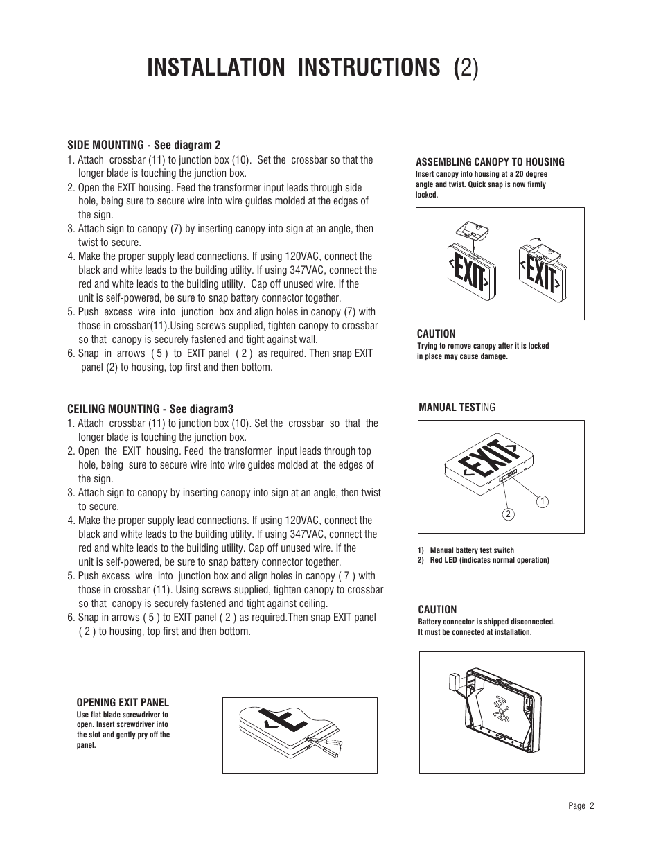 Installation instructions ( 2) | Emergi-Lite ELX Series User Manual | Page 2 / 2