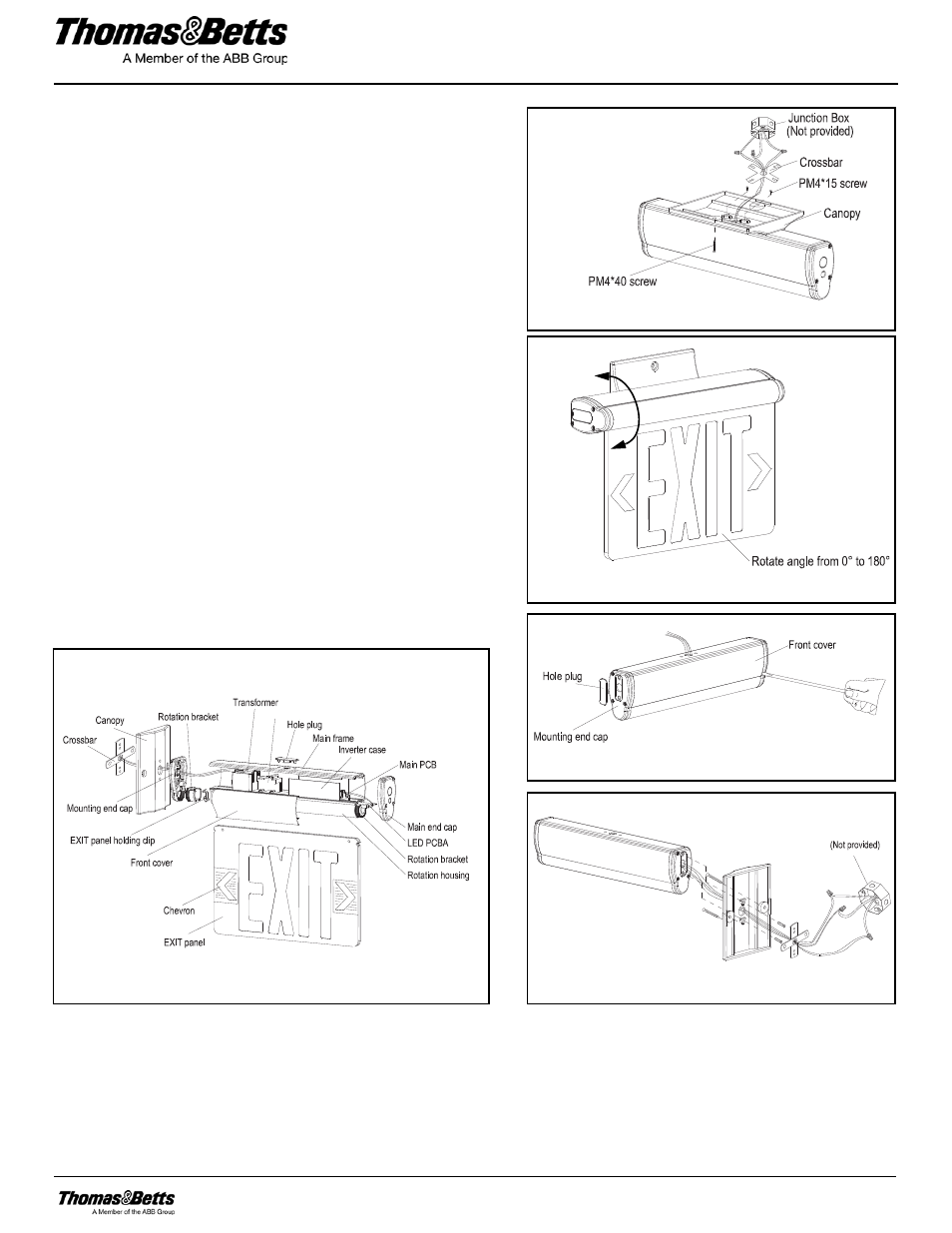 Universal recessed and surface mount led exit sign, Surface ceiling & wall mounting, Surface end mount | Surface end mount assembly | Emergi-Lite Total Edge Series User Manual | Page 3 / 4