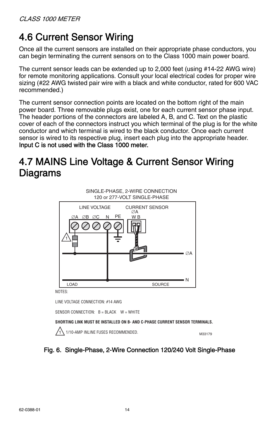 6 current sensor wiring, Class 1000 meter | E-Mon E10-2277200JKIT User Manual | Page 14 / 32