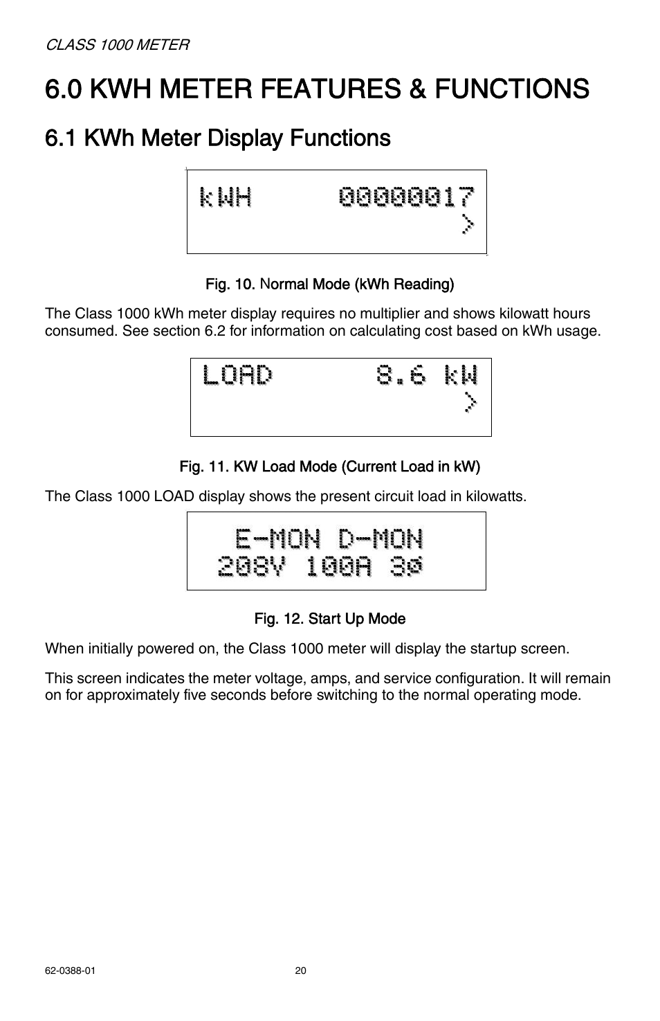 0 kwh meter features & functions, 1 kwh meter display functions | E-Mon E10-2277200JKIT User Manual | Page 20 / 32