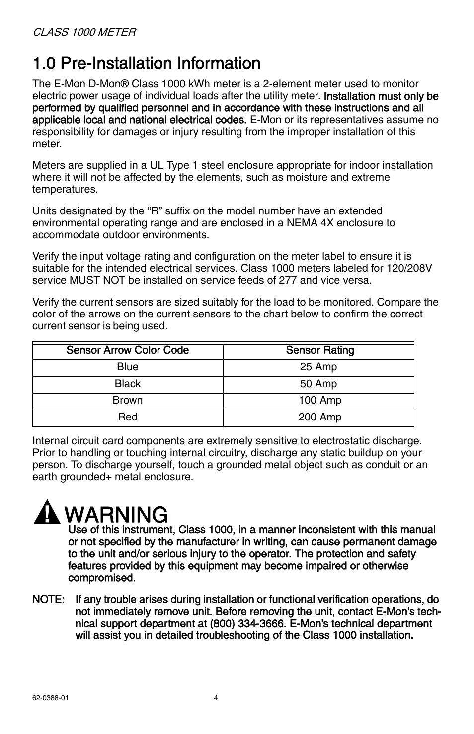 Warning, 0 pre-installation information | E-Mon E10-2277200JKIT User Manual | Page 4 / 32
