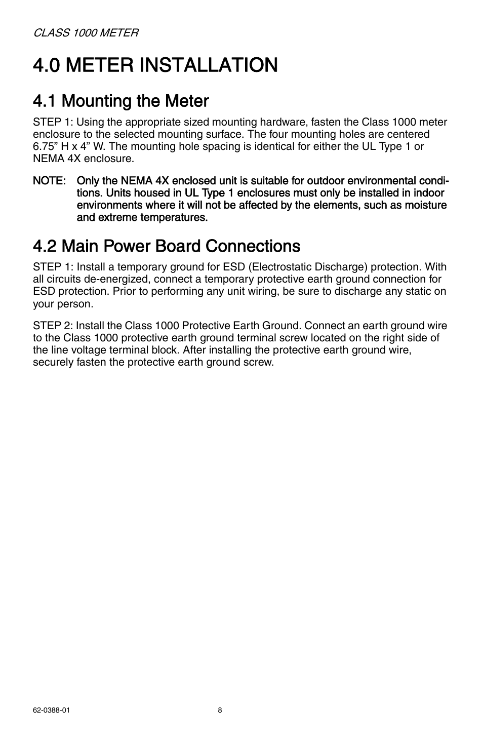 0 meter installation, 1 mounting the meter, 2 main power board connections | E-Mon E10-2277200JKIT User Manual | Page 8 / 32