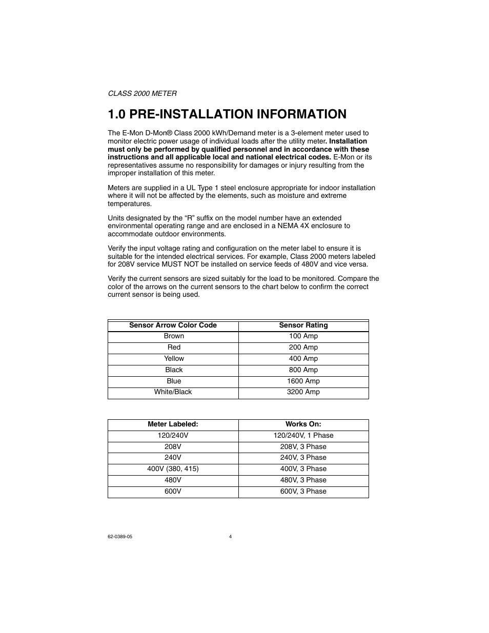 0 pre-installation information | E-Mon E20-6003200J-D-KIT User Manual | Page 4 / 52