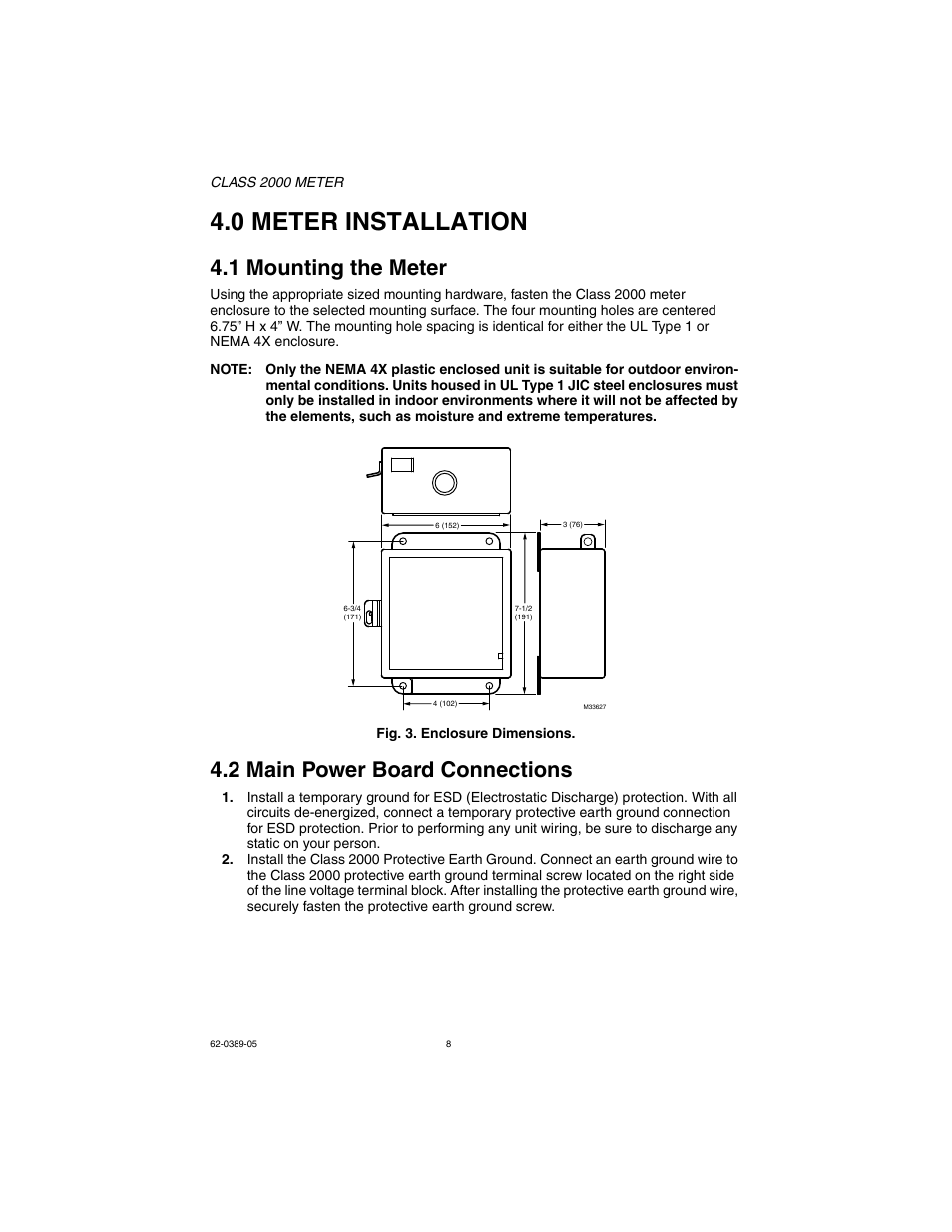 0 meter installation, 1 mounting the meter, 2 main power board connections | E-Mon E20-6003200J-D-KIT User Manual | Page 8 / 52