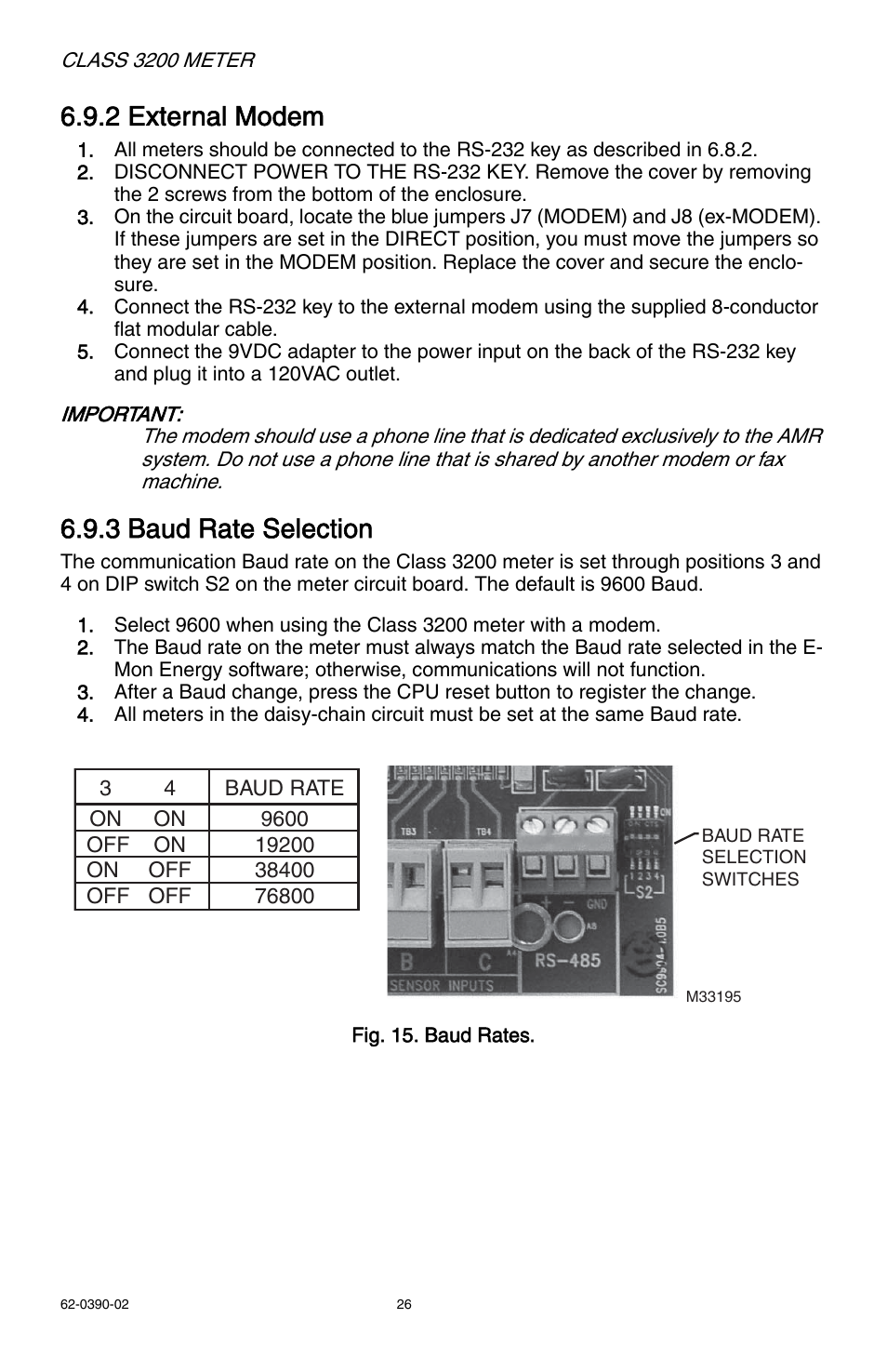 2 external modem, 3 baud rate selection | E-Mon E32-6003200REZ7KIT User Manual | Page 26 / 52