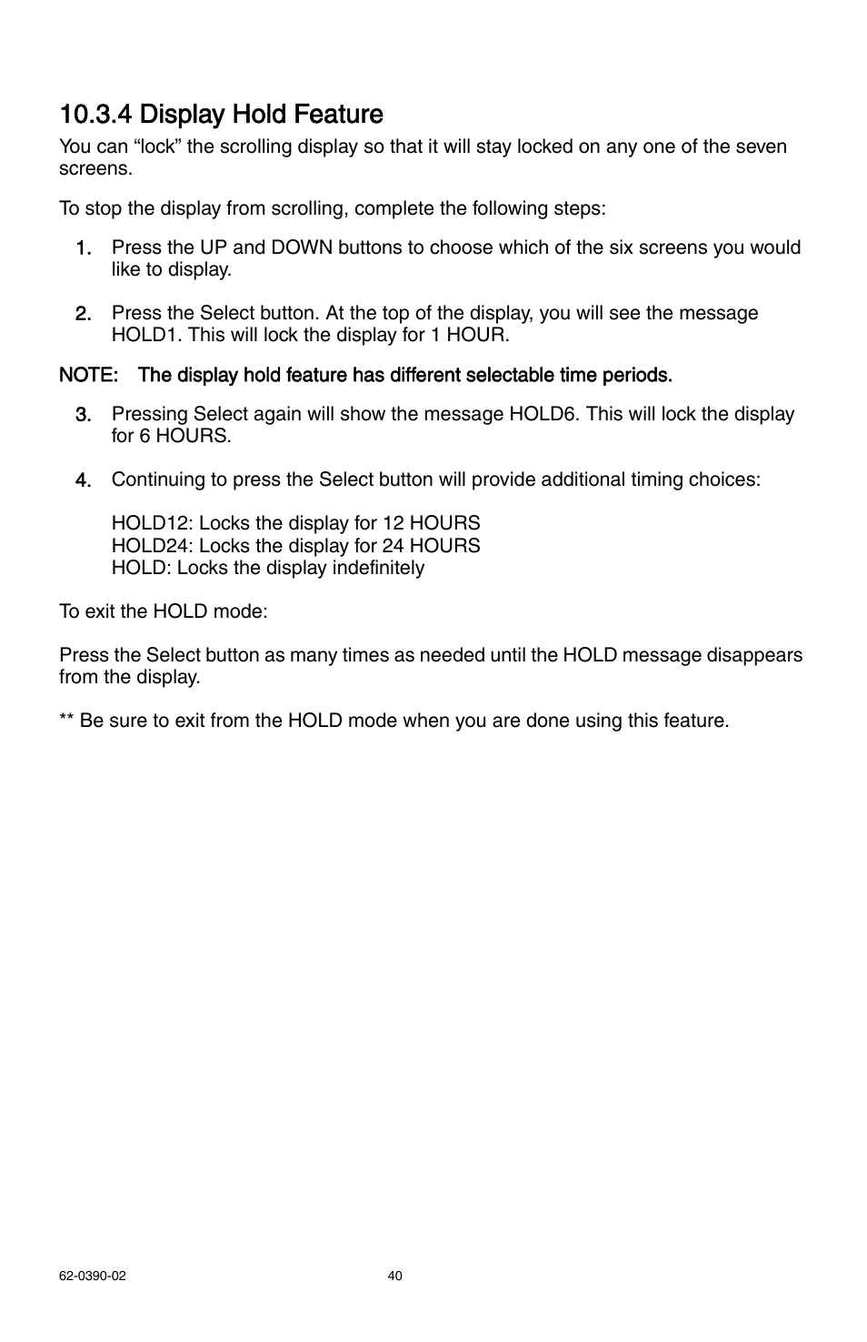 4 display hold feature | E-Mon E32-6003200REZ7KIT User Manual | Page 40 / 52