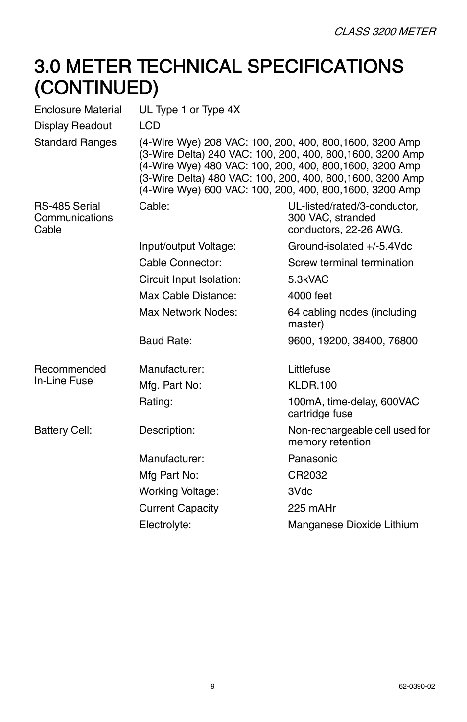 0 meter technical specifications (continued) | E-Mon E32-6003200REZ7KIT User Manual | Page 9 / 52