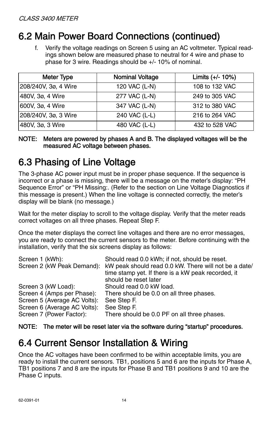 2 main power board connections (continued), 3 phasing of line voltage, 4 current sensor installation & wiring | E-Mon E34-6003200R*KIT User Manual | Page 14 / 52