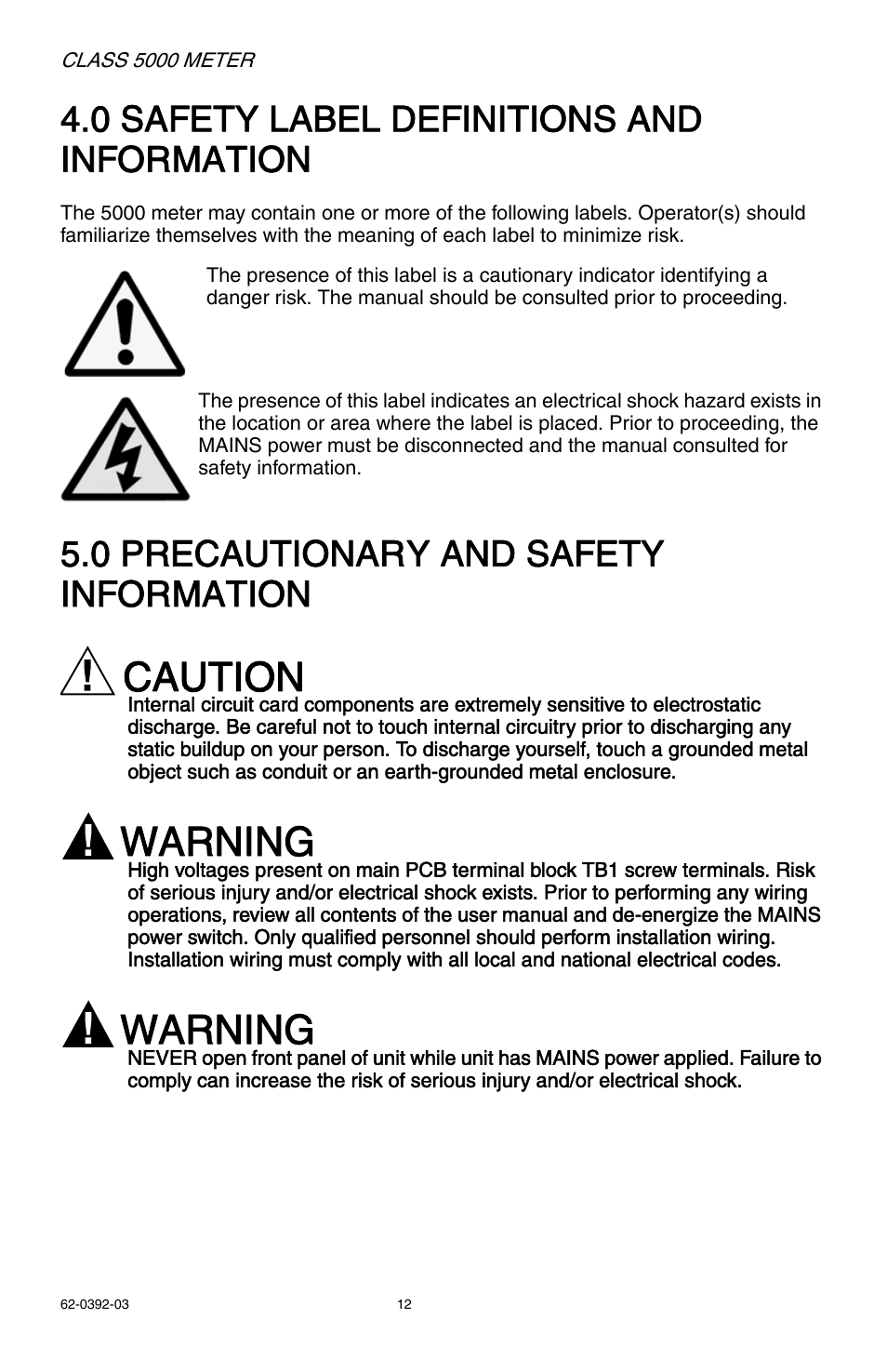 Caution, Warning, 0 safety label definitions and information | 0 precautionary and safety information | E-Mon E50-6003200R*KIT User Manual | Page 12 / 64